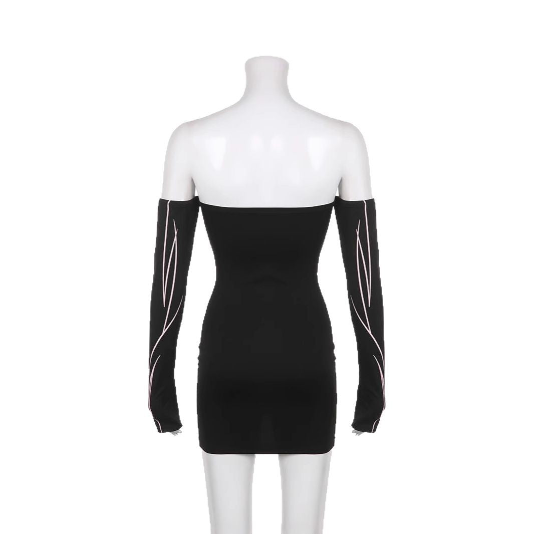 Damen elegantes Off-Shoulder Kleid mit langen Ärmeln EB