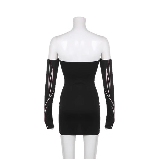 Damen elegantes Off-Shoulder Kleid mit langen Ärmeln EB