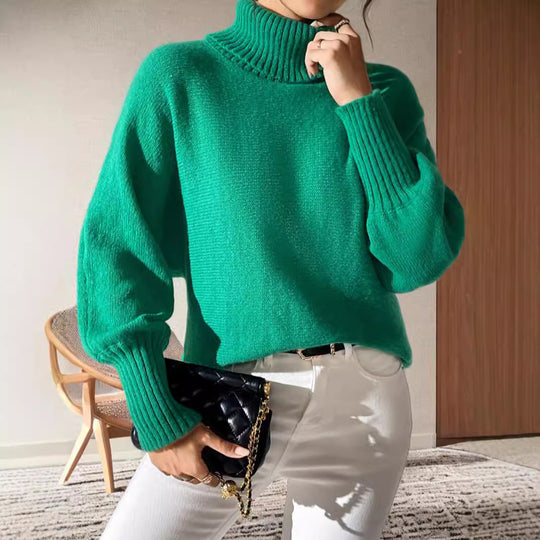 Damen modischer Rollkragenpullover mit lässigem Schnitt und strukturiertem Maschenmuster EB