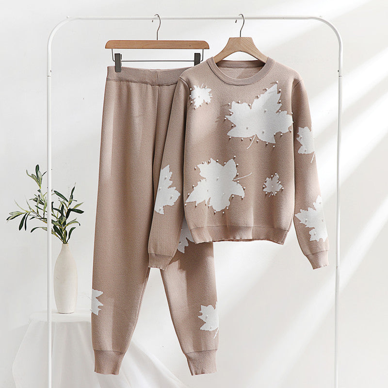 Damen Freizeit-Loungewear-Set mit floralem Design und elastischem Bund EB