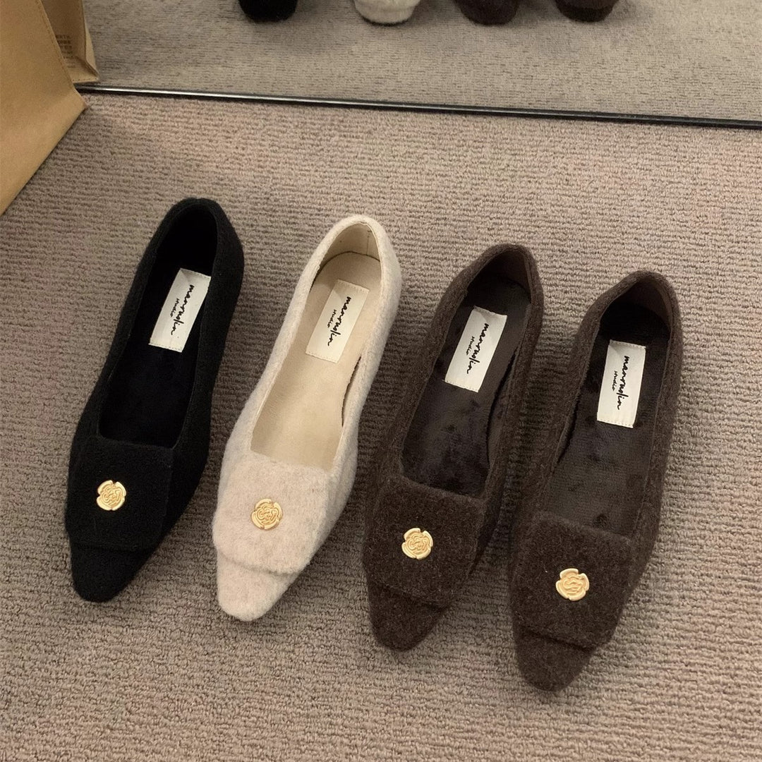 Damen elegante Ballerinas aus Filz mit dekorativem Riemchen EB