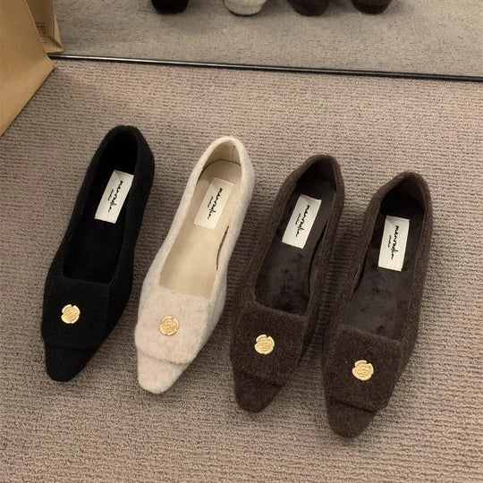 Damen elegante Ballerinas aus Filz mit dekorativem Riemchen EB