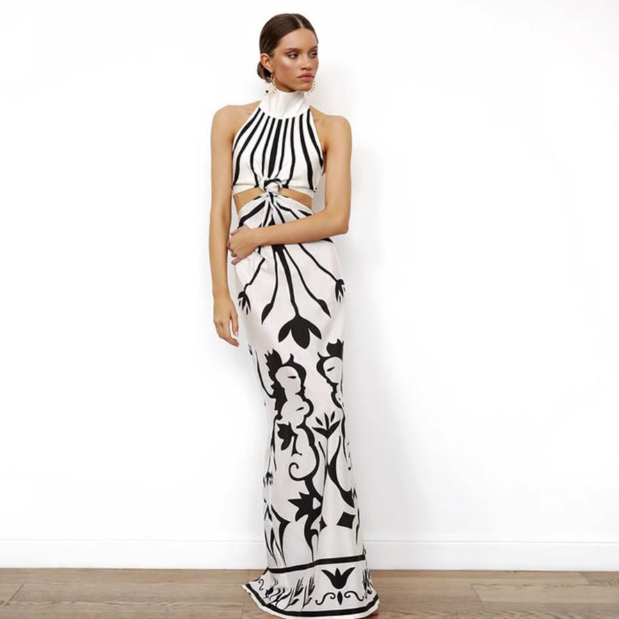 Damen elegantes Maxikleid mit asymmetrischem Schnitt und floralem Design EB