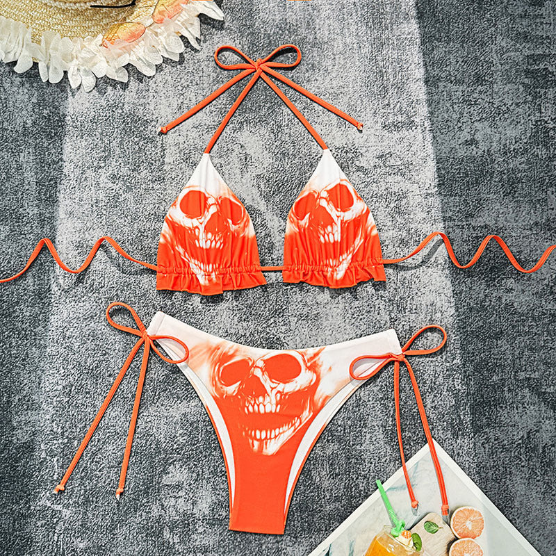 Damen Triangel-Bikini mit aufregendem Totenkopf-Muster EB