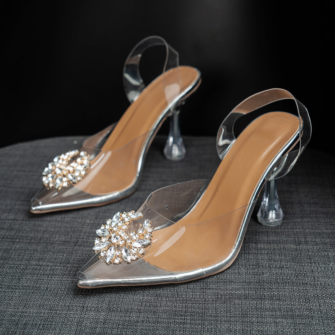 Damen Slingback-Pantoletten mit funkelnden Strassdetails EB
