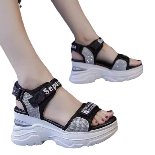 Damen Sportliche Plateau-Sandalen mit verstellbaren Riemen und gepolsterter Sohle EB