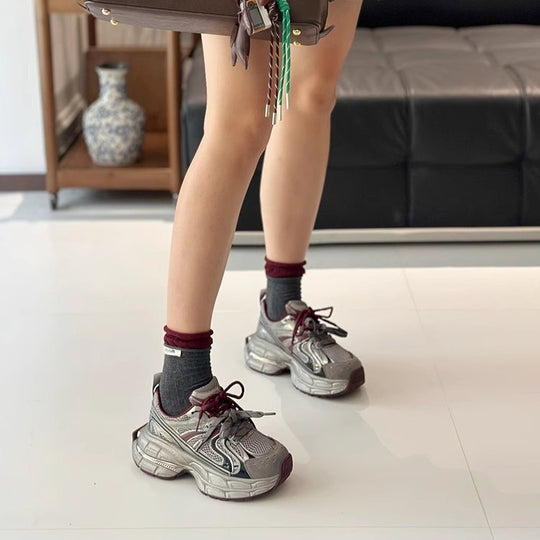 Damen Modische Chunky Sneakers mit dämpfender Sohle und atmungsaktivem Obermaterial EB