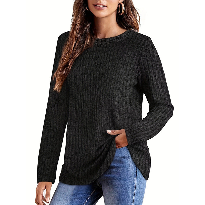 Damen Strickpullover mit vertikalem Rippdesign und lässigem Schnitt EB
