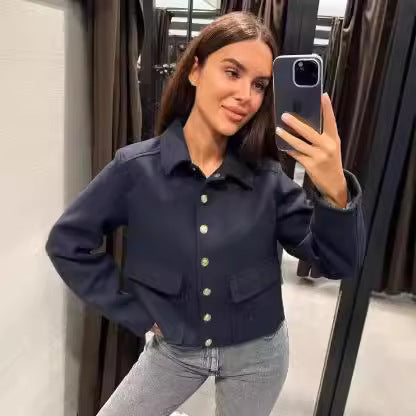 Damen modische Jacke mit Knopfleiste und praktischen Taschen EB