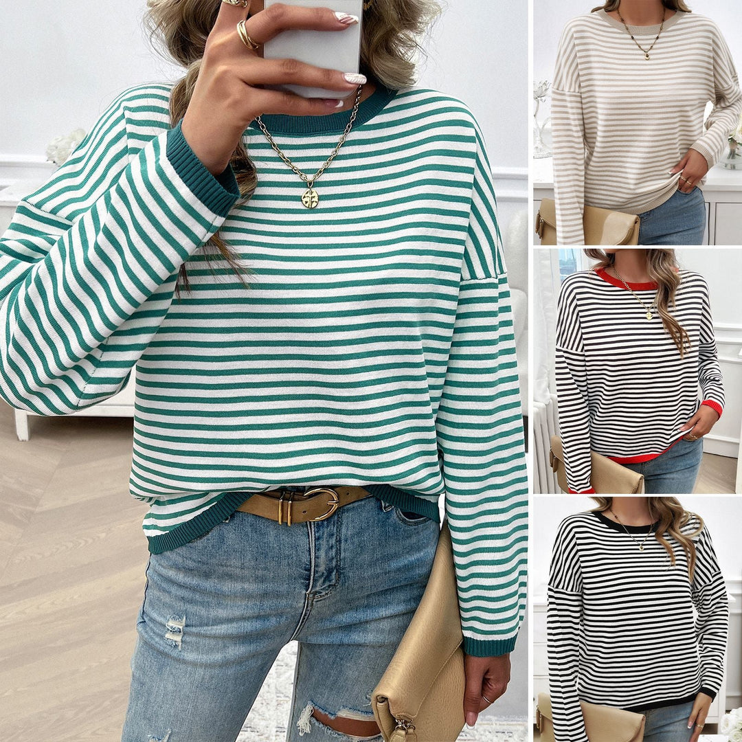 Damen Lässiger Streifenpullover mit Farbigen Akzenten EB