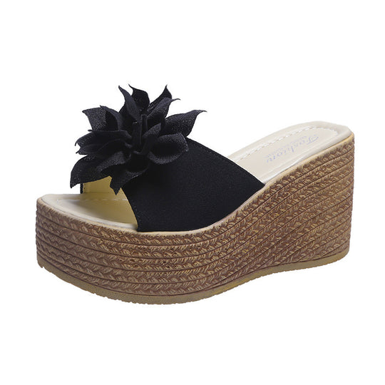 Damen Plateausandalen mit floralem Dekor und rutschfester Sohle EB