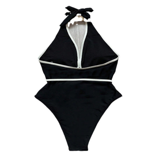 Damen eleganter einteiliger Badeanzug mit raffinierten Cut-Outs und floralem Gürtel EB