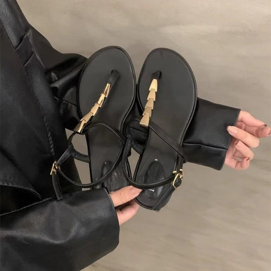 Damen elegante Riemchen-Sandalen mit goldenen Akzenten EB
