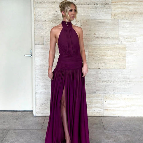 Damen Elegantes Maxikleid mit hochgeschlossenem Design und verführerischem Schlitz EB