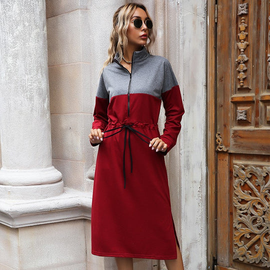 Damen Midikleid mit hochgeschlossenem Kragen und praktischer Kordelzug-Taille EB