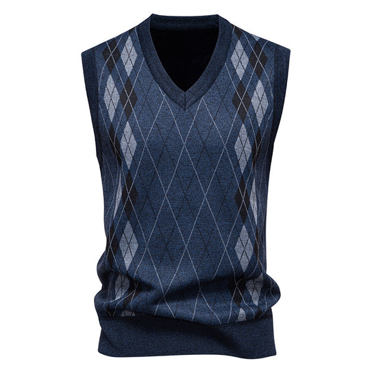 Herren nan elegante Rautenmuster-Strickweste mit V-Ausschnitt und leichtem Baumwollmix EB