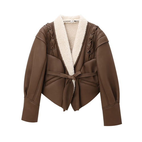 Damen kuschelige Jacke mit elegantem Kragen und gefüttertem Innenleben EB