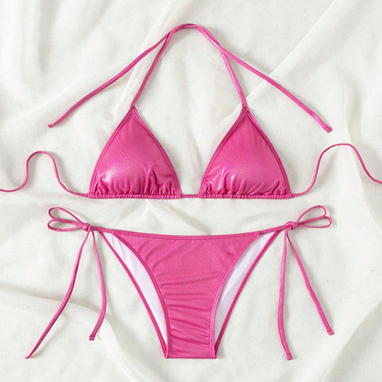 Damen Triangel-Bikini mit glitzerndem Finish und verstellbaren Bindebändern EB