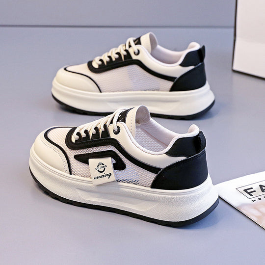 Damen nan leichte Plateausneaker mit atmungsaktivem Mesh-Obermaterial, gepolstertem Fersenkragen und stoßdämpfender EVA-Sohle EB