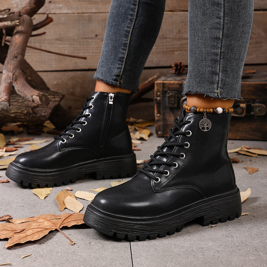 Damen Schnürstiefel mit tiefem Profil und seitlichem Reißverschluss EB
