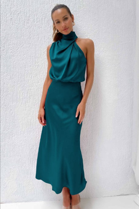 Damen Elegantes Etuikleid mit asymmetrischem Kragen und fließendem Schnitt EB