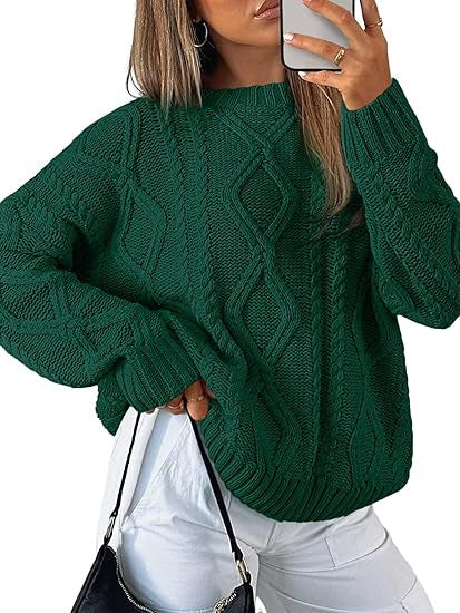 Damen Oversize-Zopfmuster-Pullover aus grobem Strick EB