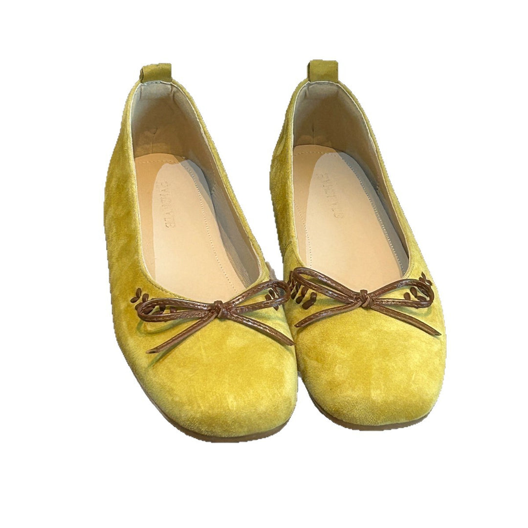 Damen Ballerinas aus weichem Veloursleder mit dekorativem Schleifendetail EB