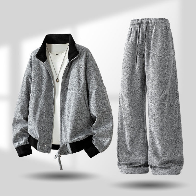 Herren komfortabler oversized Freizeit-Trainingsanzug mit Reißverschlussjacke und weiten Jogginghosen EB