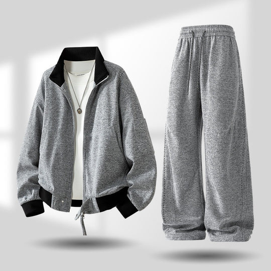 Herren komfortabler oversized Freizeit-Trainingsanzug mit Reißverschlussjacke und weiten Jogginghosen EB