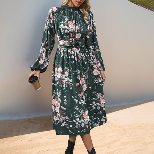 Damen Maxi-Kleid mit elegantem floralem Design und Rüschendetails EB