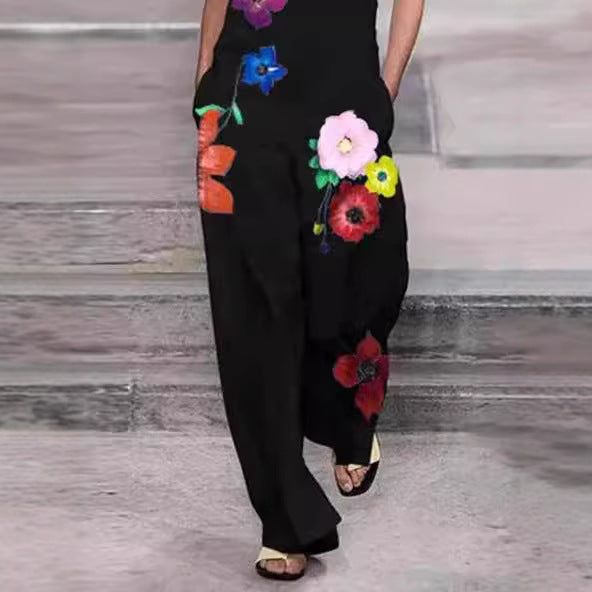 Damen Modischer Jumpsuit mit floralem Design und praktischen Taschen EB