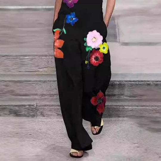 Damen Modischer Jumpsuit mit floralem Design und praktischen Taschen EB