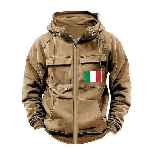 Herren modische Kapuzenjacke mit praktischen Taschen und verstellbarem Kragen EB