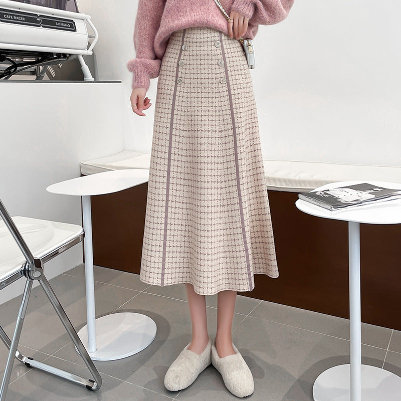 Damen Midi-Rock mit Knopfdetails und klassischem Karomuster EB