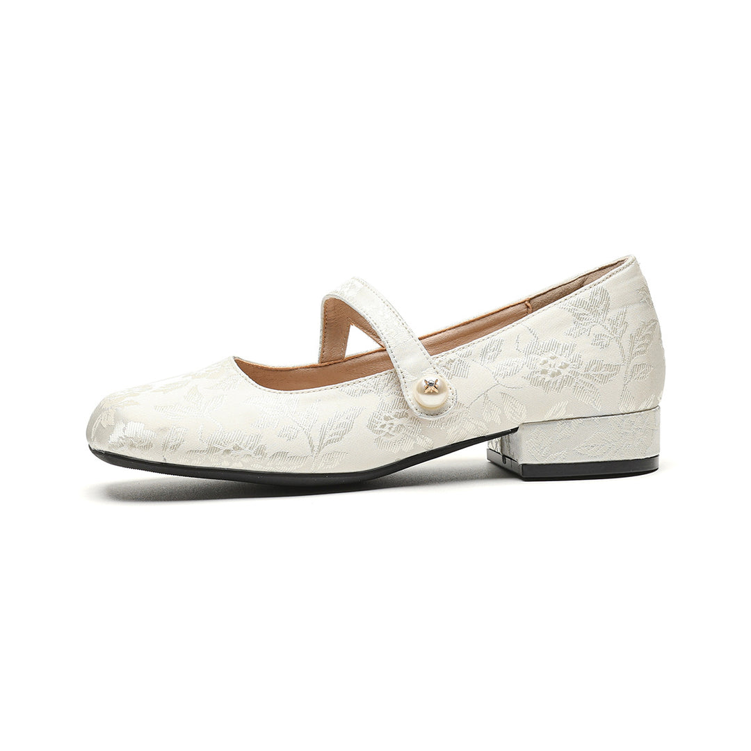 Damen elegante Ballerinas mit verstellbarem Riemchen und Blütenmuster EB