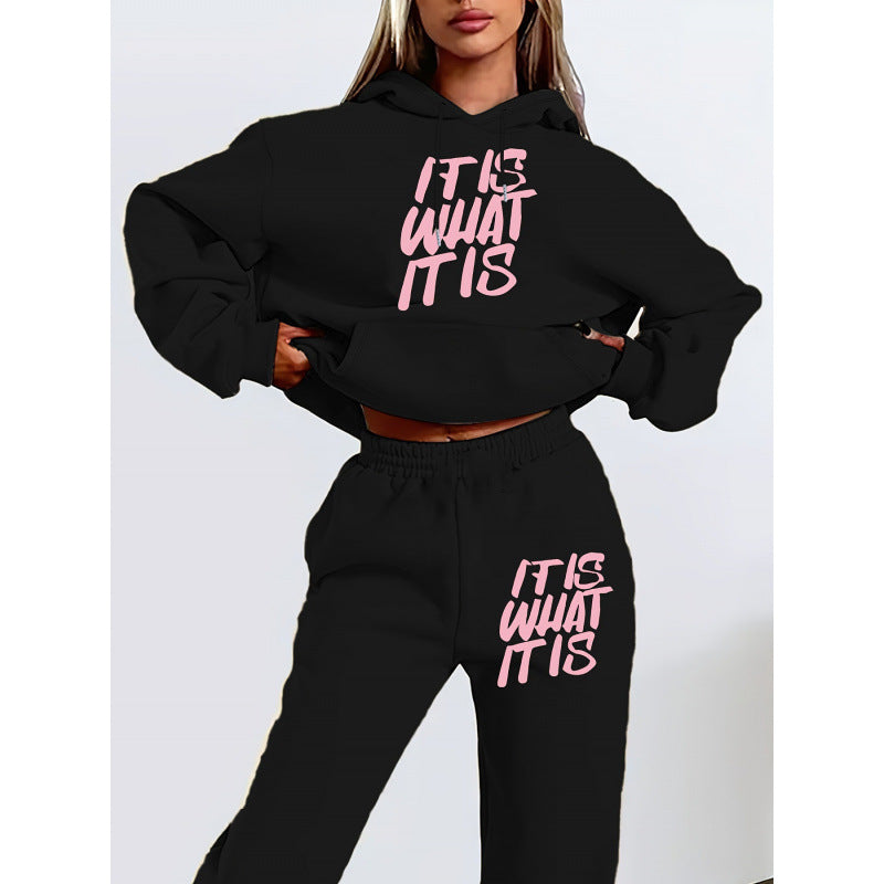 Damen Freizeit-Hoodie und Jogginghose Set mit inspirierendem Schriftzug EB