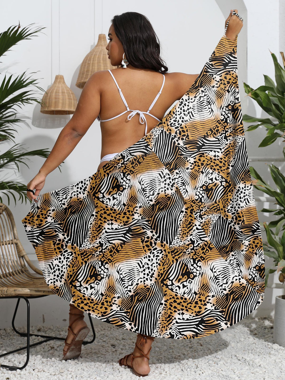 Damen eleganter Wickelsarong mit modernem Muster EB
