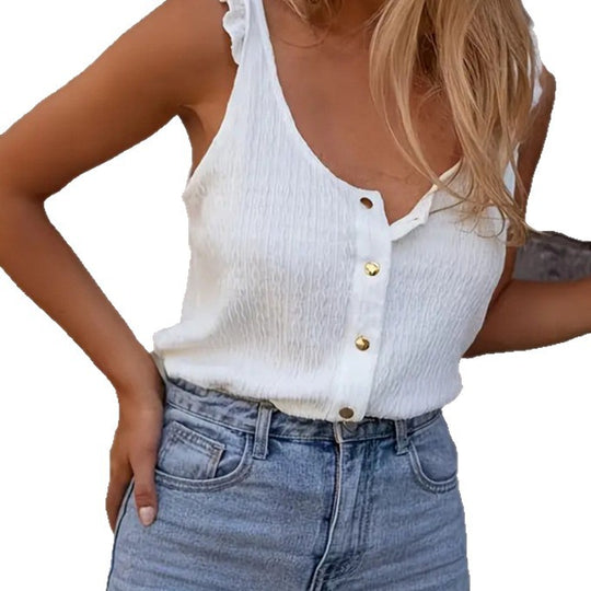 Damen luftige Bluse mit Knopfleiste und Rüschen EB