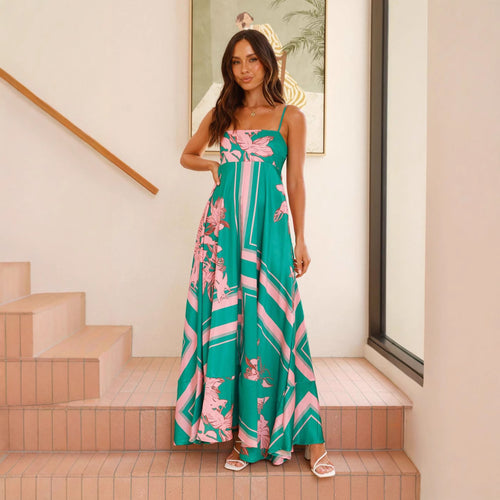 Damen Maxikleid mit elegantem floralem Design und schmalen Trägern EB
