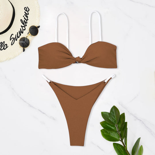 Damen Bandeau-Bikini mit trendigem Knoten-Design und hautfreundlichem Material EB