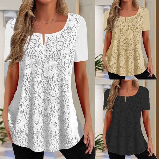 Damen Spitzenbluse mit floralem Design und Kurzarm EB