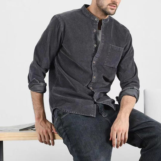 Herren Cordhemden mit Mandarin-Kragen und minimalistischem Design EB