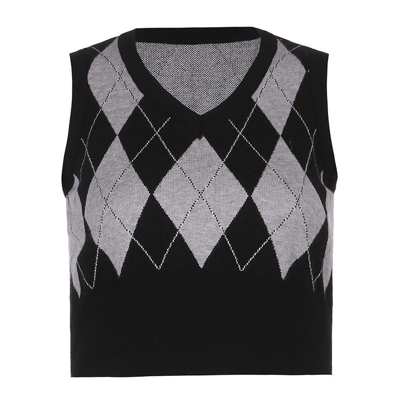 Damen cropped Stricktop mit modernem Rautenmuster EB