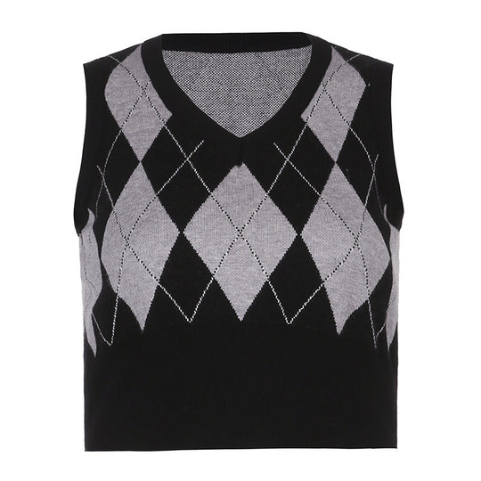 Damen cropped Stricktop mit modernem Rautenmuster EB