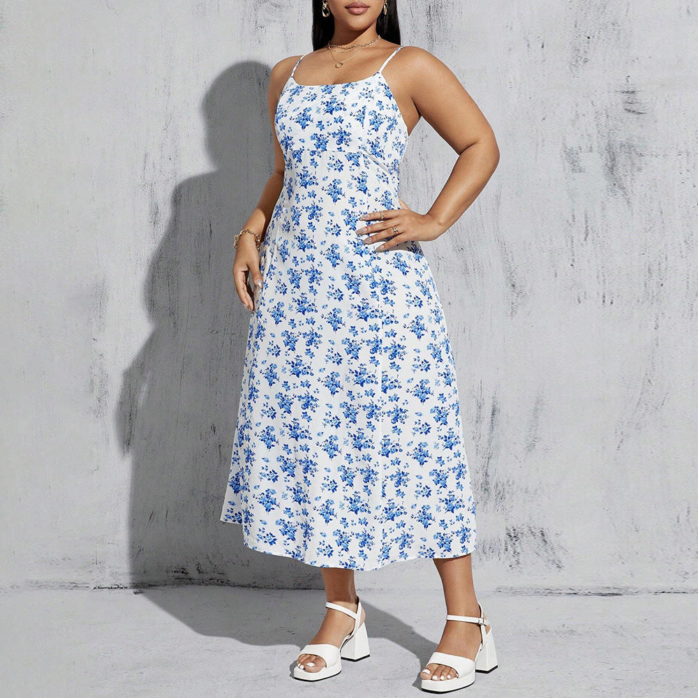 Damen florales Sommerkleid mit schmalen Trägern und leichtem Stoff EB