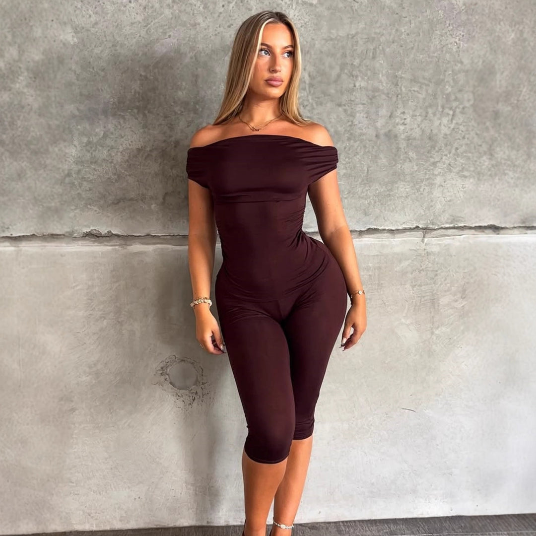 Damen Eleganter Jumpsuit mit Off-Shoulder Design und Raffungen EB