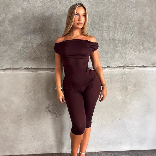 Damen Eleganter Jumpsuit mit Off-Shoulder Design und Raffungen EB