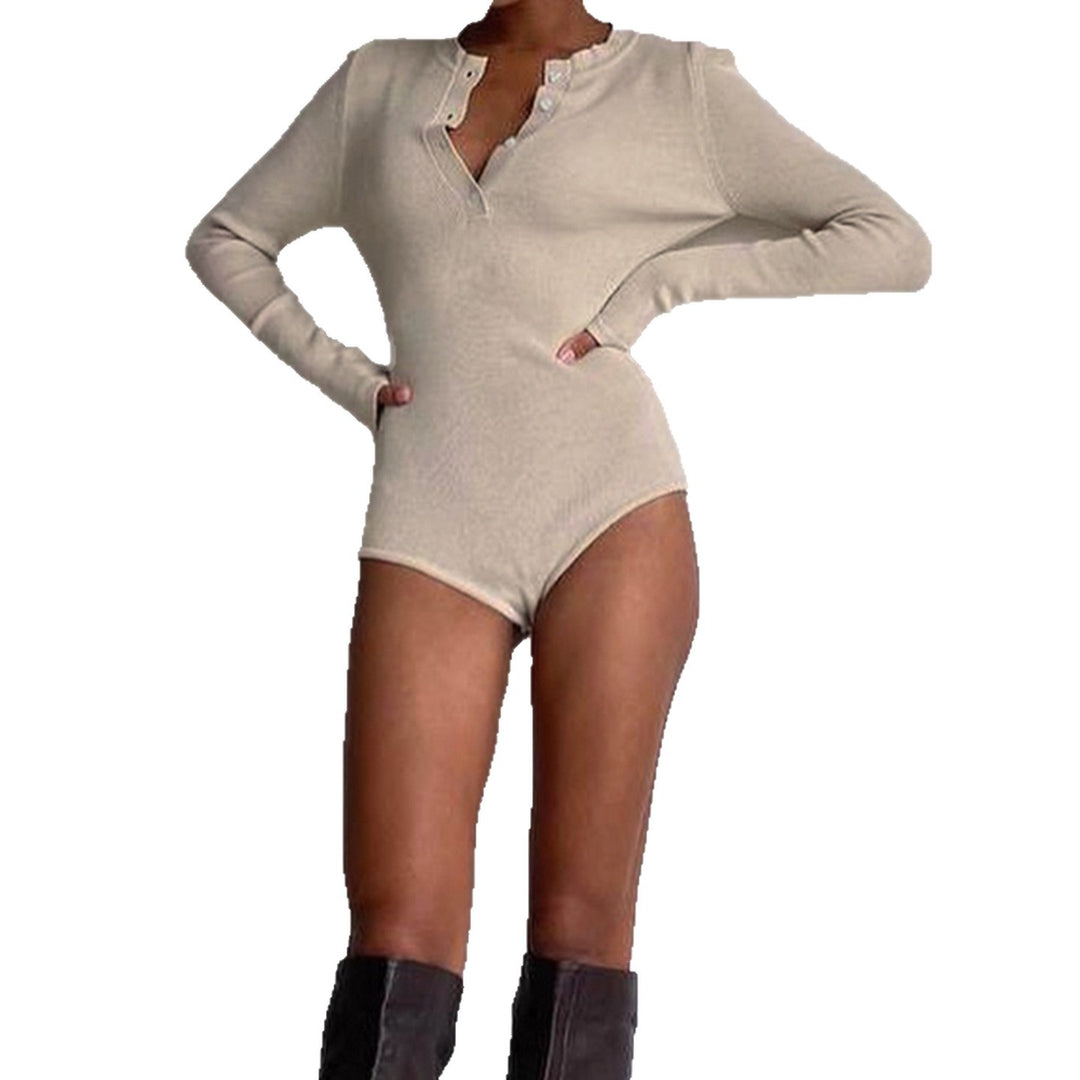 Damen Langarm-Bodysuit mit Knopfleiste und Rippstruktur EB