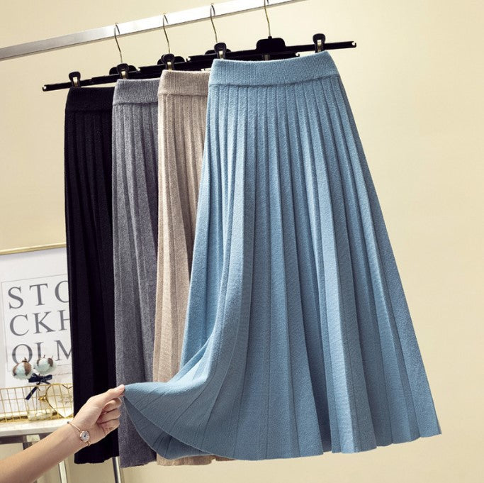 Damen Plissierter Maxi-Rock aus hochwertigem Strickstoff EB