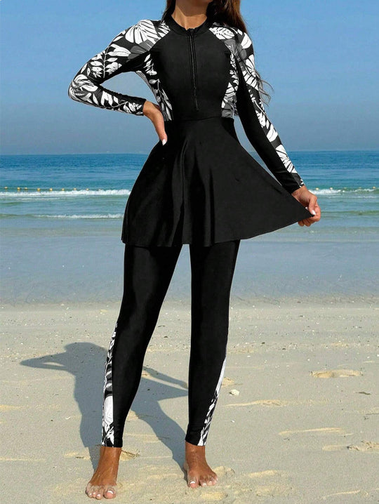 Damen Surfanzug mit Rockteil und langärmligem Design EB